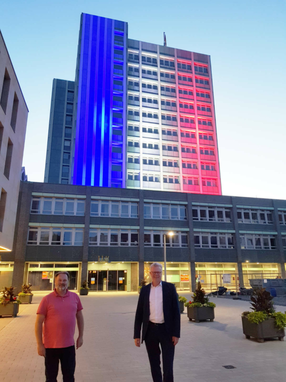 Am 14. Juli 2020 wird das Rathaus angestrahlt. Foto: Stadt Bayreuth