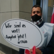 ver.di Warnstreik am 29.9.2020 vor dem Atrium der Schlossgalerie in Bayreuth. Drinnen tagte der Stadtrat. Foto: Raphael Weiß