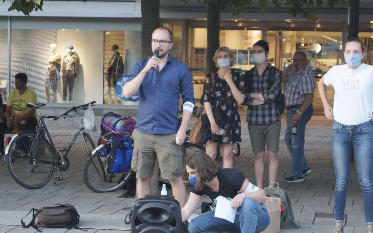 Nach dem Brand in einem griechischen Flüchtlingslager haben am Mittwoch (9.9.2020) in Bayreuth Menschen demonstriert. Foto: Erik Ahlborn