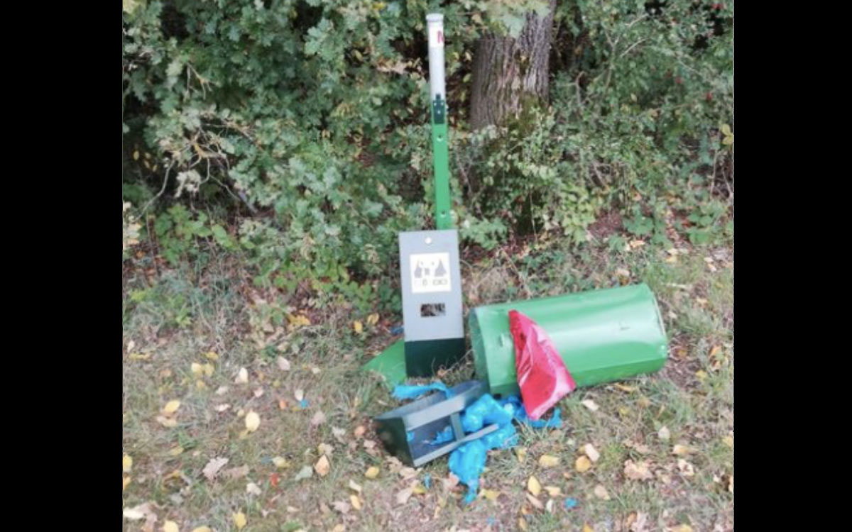 Hundekotmülleimer in Heinersreuth im Kreis Bayreuth wurde erneut gesprengt. Foto: Gemeinde Heinersreuth/Screenshot