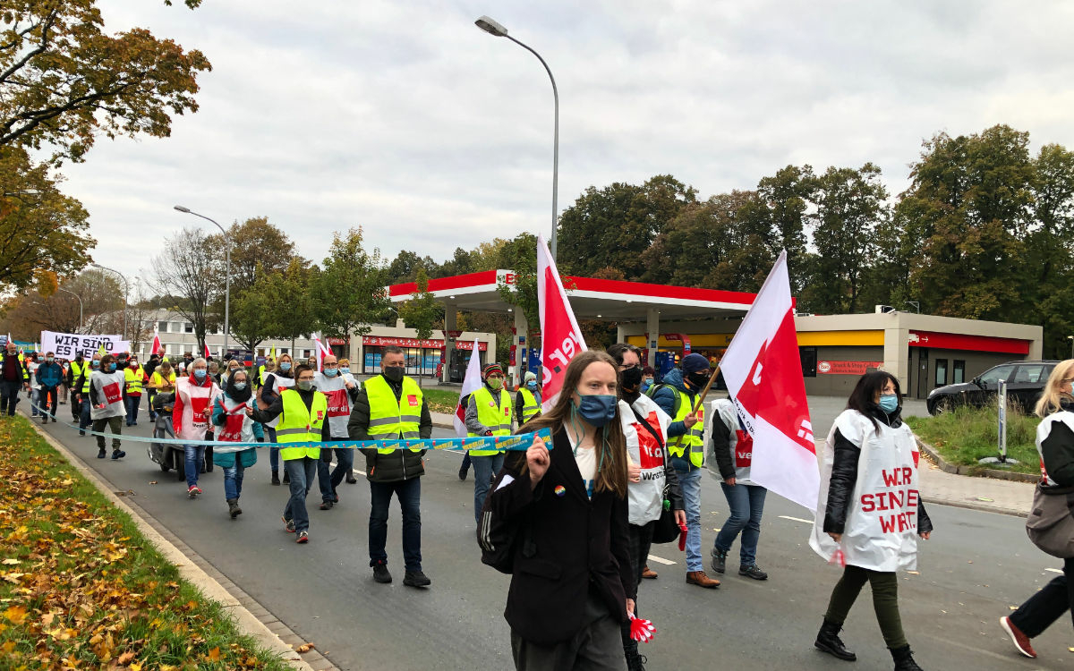 Der öffentliche Dienst hat am 19.10.2020 auch in Bayreuth gestreikt. Die Beschäftigten fordern höhere Löhne. Foto: Katharina Adler