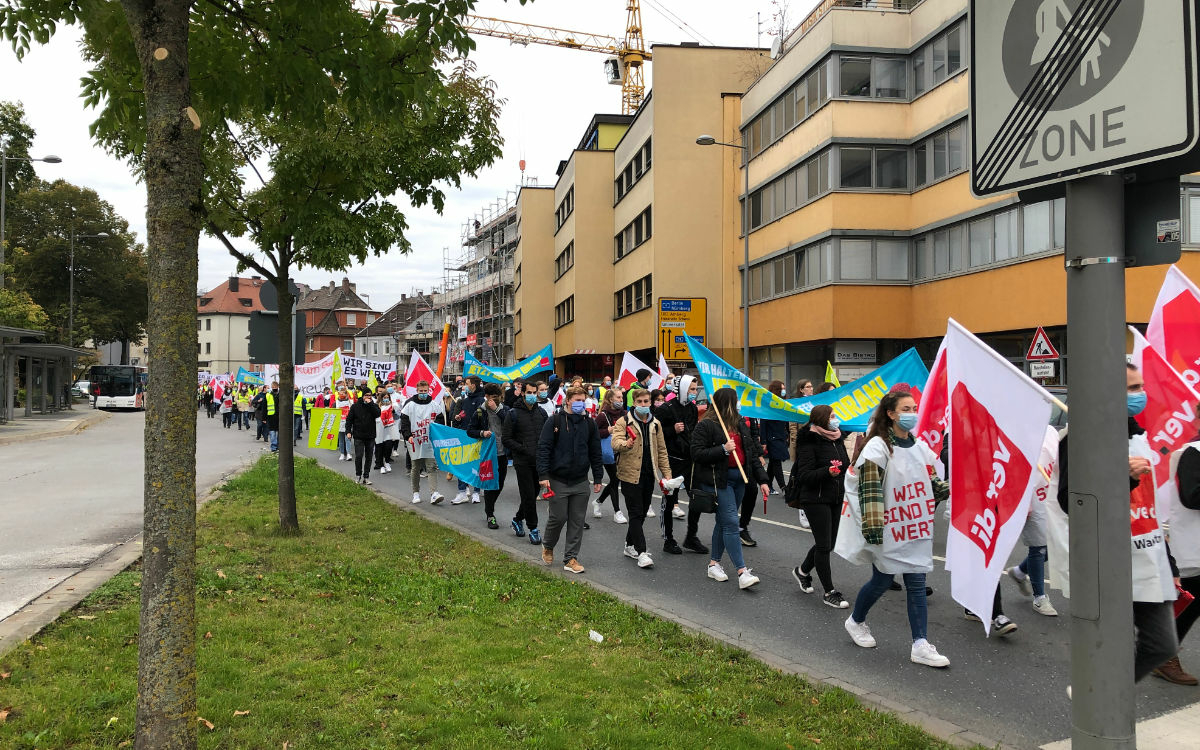 Der öffentliche Dienst hat am 19.10.2020 auch in Bayreuth gestreikt. Die Beschäftigten fordern höhere Löhne. Foto: Katharina Adler