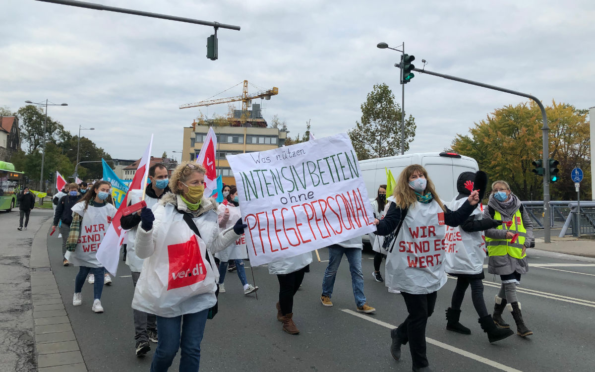 Der öffentliche Dienst hat am 19.10.2020 auch in Bayreuth gestreikt. Die Beschäftigten fordern höhere Löhne. Foto: Katharina Adler