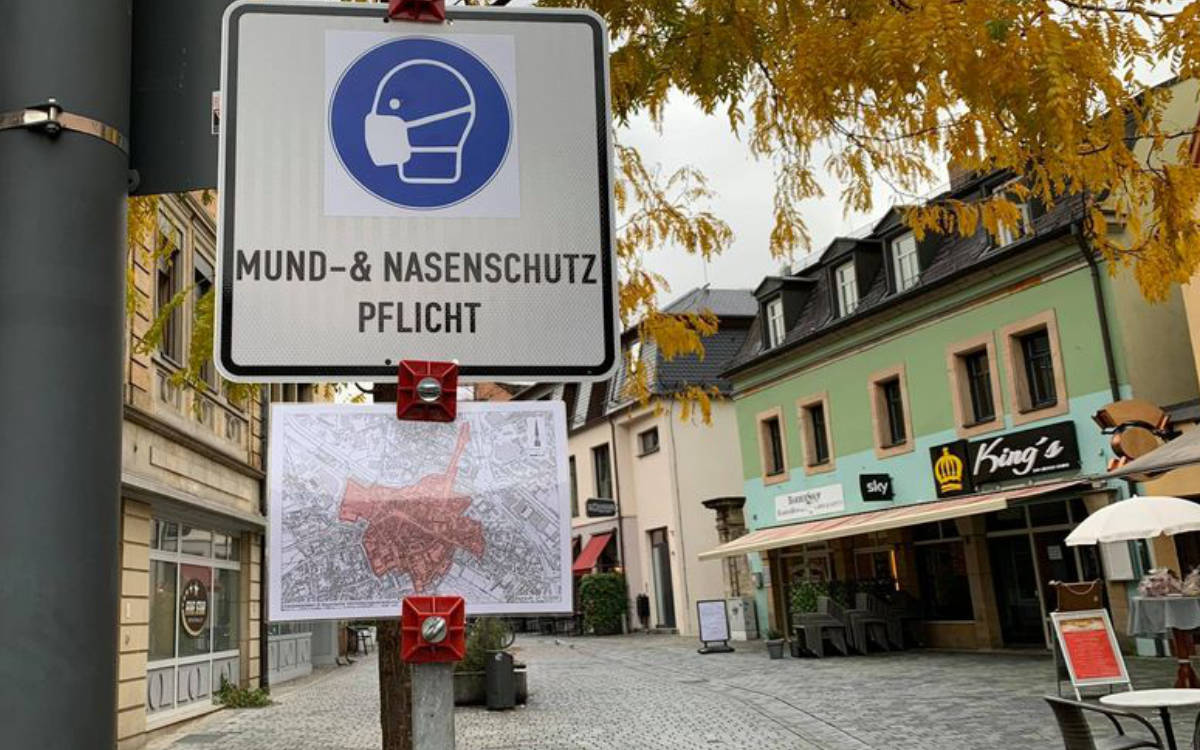 Maskenpflicht an öffentlichen Plätzen in Bayreuth. Symbolfoto: Katharina Adler