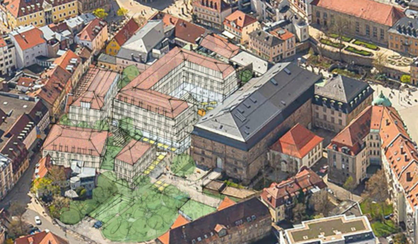 Ein erster Entwurf: So könnte die Innenstadt in Bayreuth aussehen. Foto: Google Earth, Prof. Burgstaller / ehret+klein