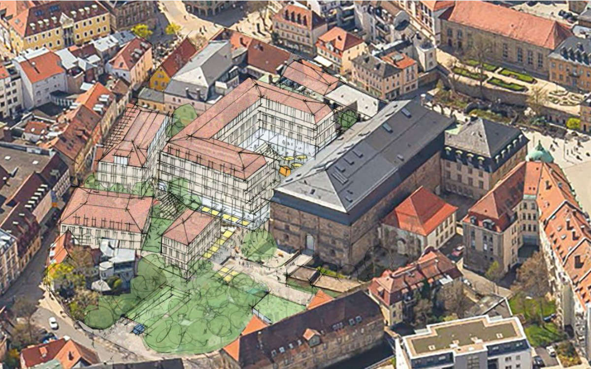 Ein erster Entwurf: So könnte die Innenstadt in Bayreuth aussehen. Foto: Google Earth, Prof. Burgstaller / ehret+klein